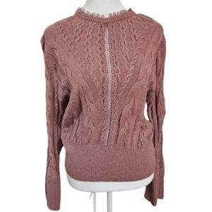 EXPRESS Cable Knit Lace Detail Bell Sleeve Sweater In Mauve Pink. Size Small NWT